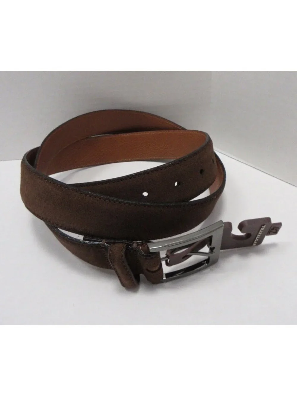 Trafalgar Belt 42 Full Grain Suede Leather Silver Tone Italy Made NEW
